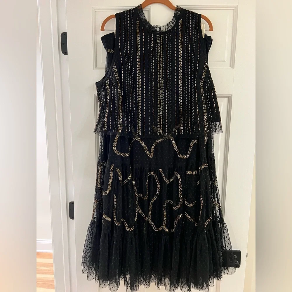 Anthropologie Black Gold Beaded wedding skirt blouse top set outfit size XL - Picture 2 of 12